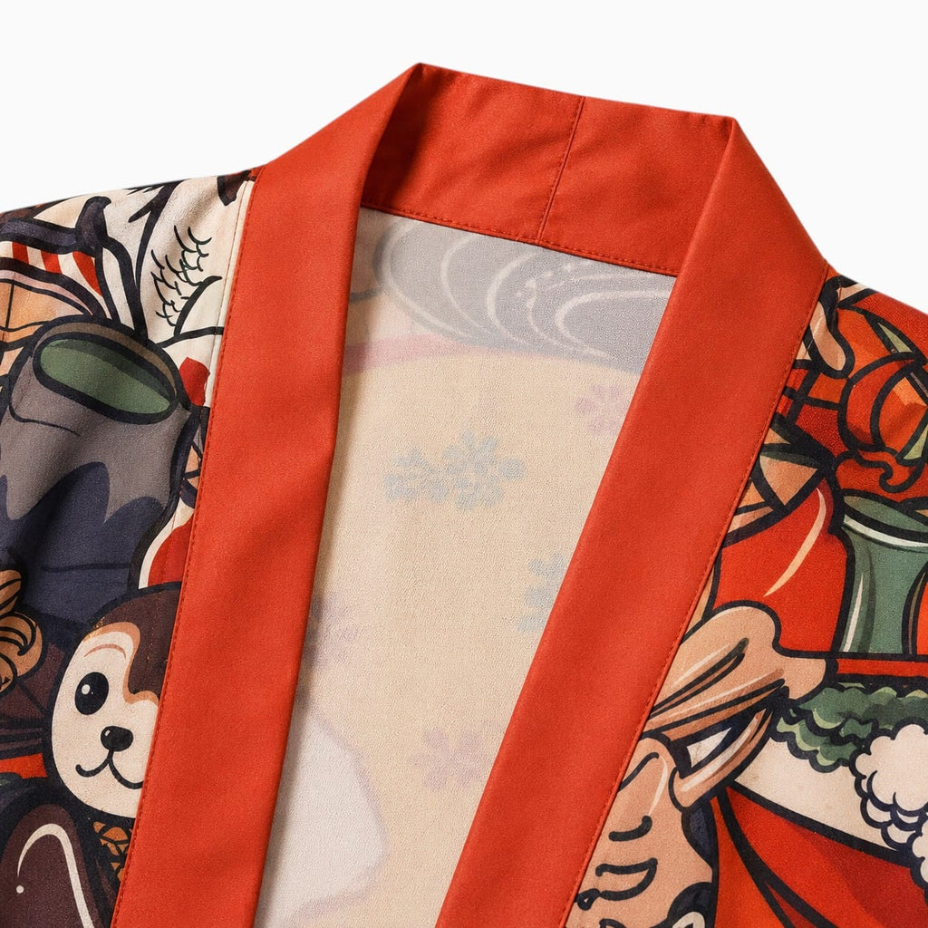 La Boutique Kimono Kimono Traditionnelle Japonais Orange Maneki-Neko