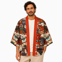 La Boutique Kimono Kimono Traditionnelle Japonais Orange Maneki-Neko