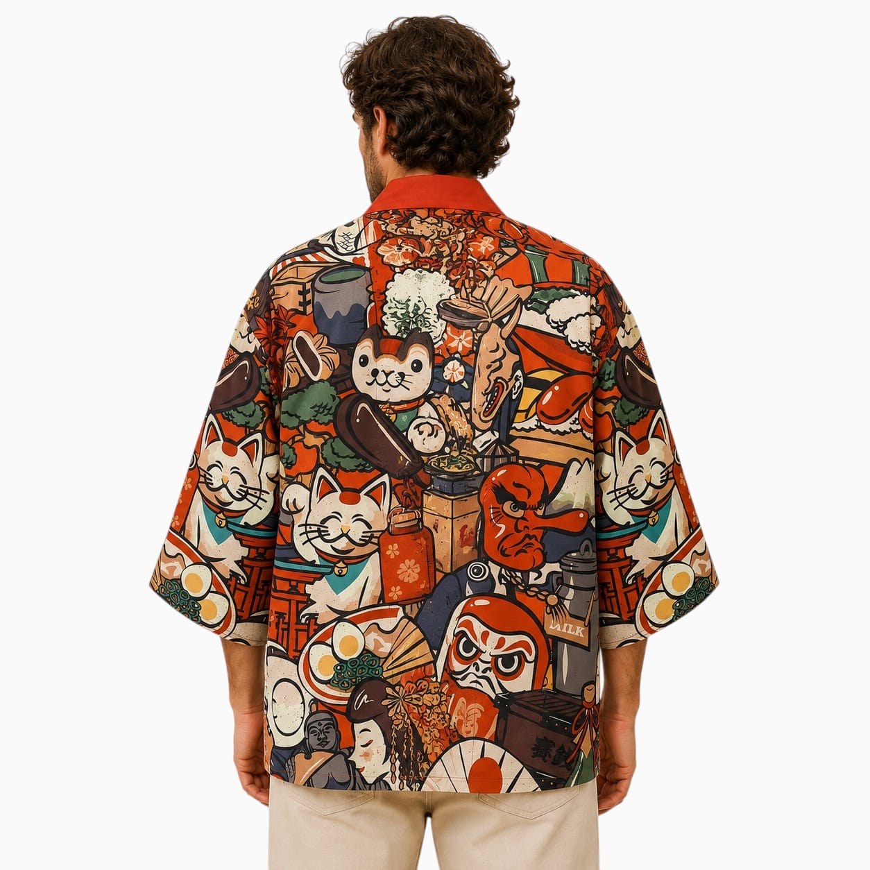 La Boutique Kimono Kimono Traditionnelle Japonais Orange Maneki-Neko