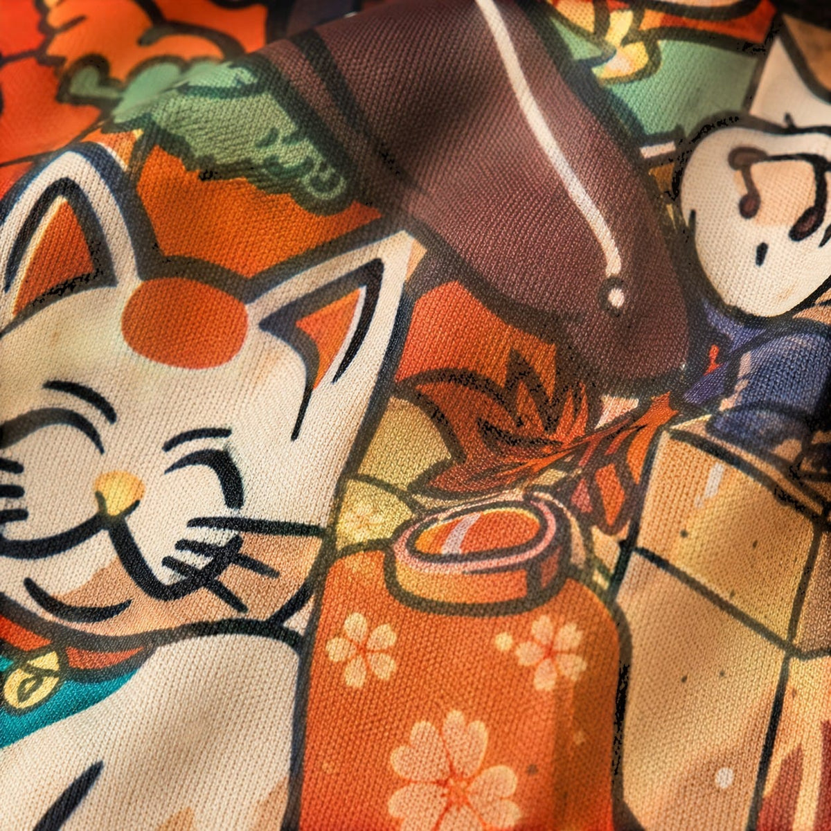La Boutique Kimono Kimono Traditionnelle Japonais Orange Maneki-Neko