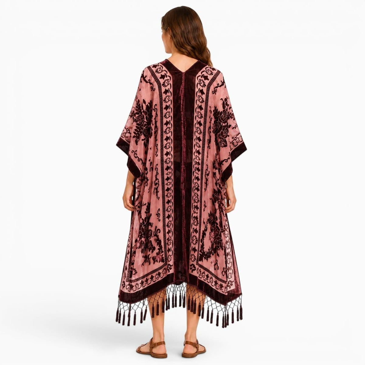 La Boutique Kimono Kimono Velours Rose Poudré Franges