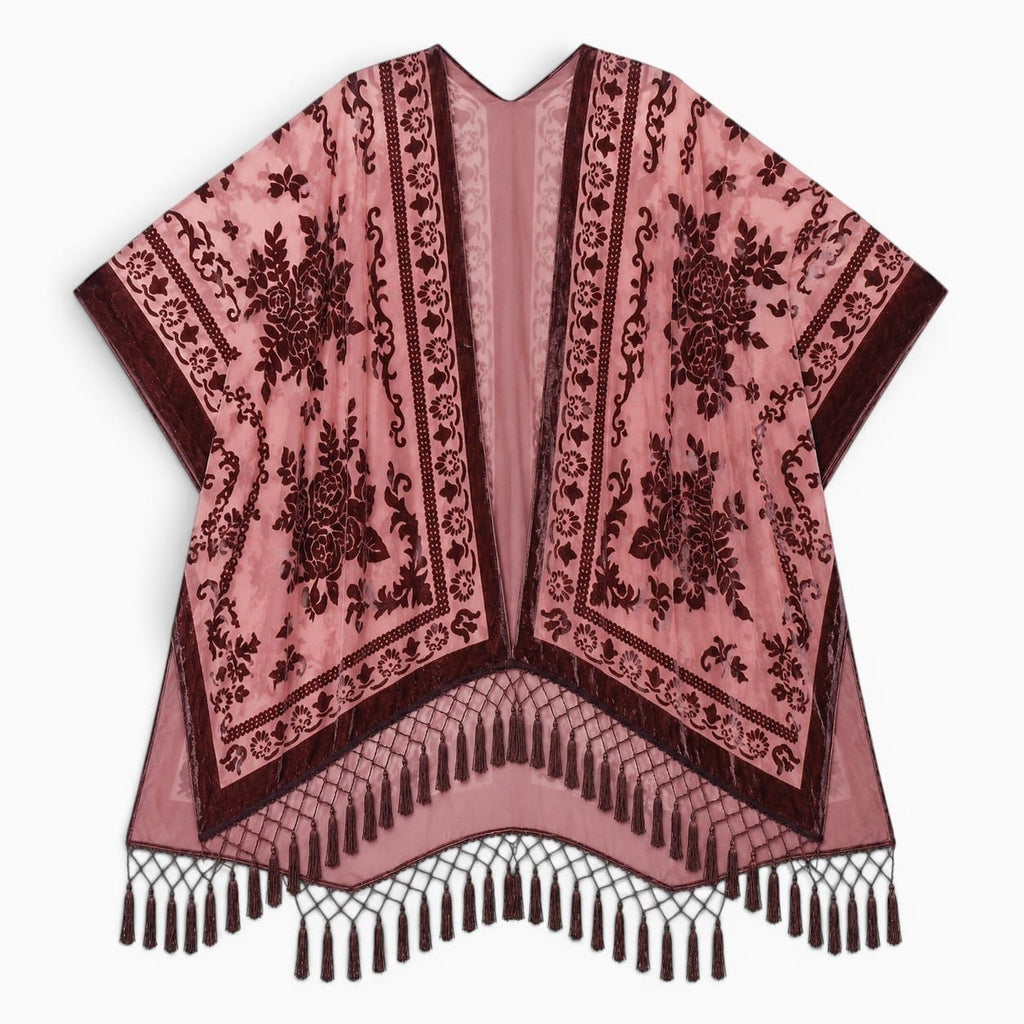 La Boutique Kimono Kimono Velours Rose Poudré Franges