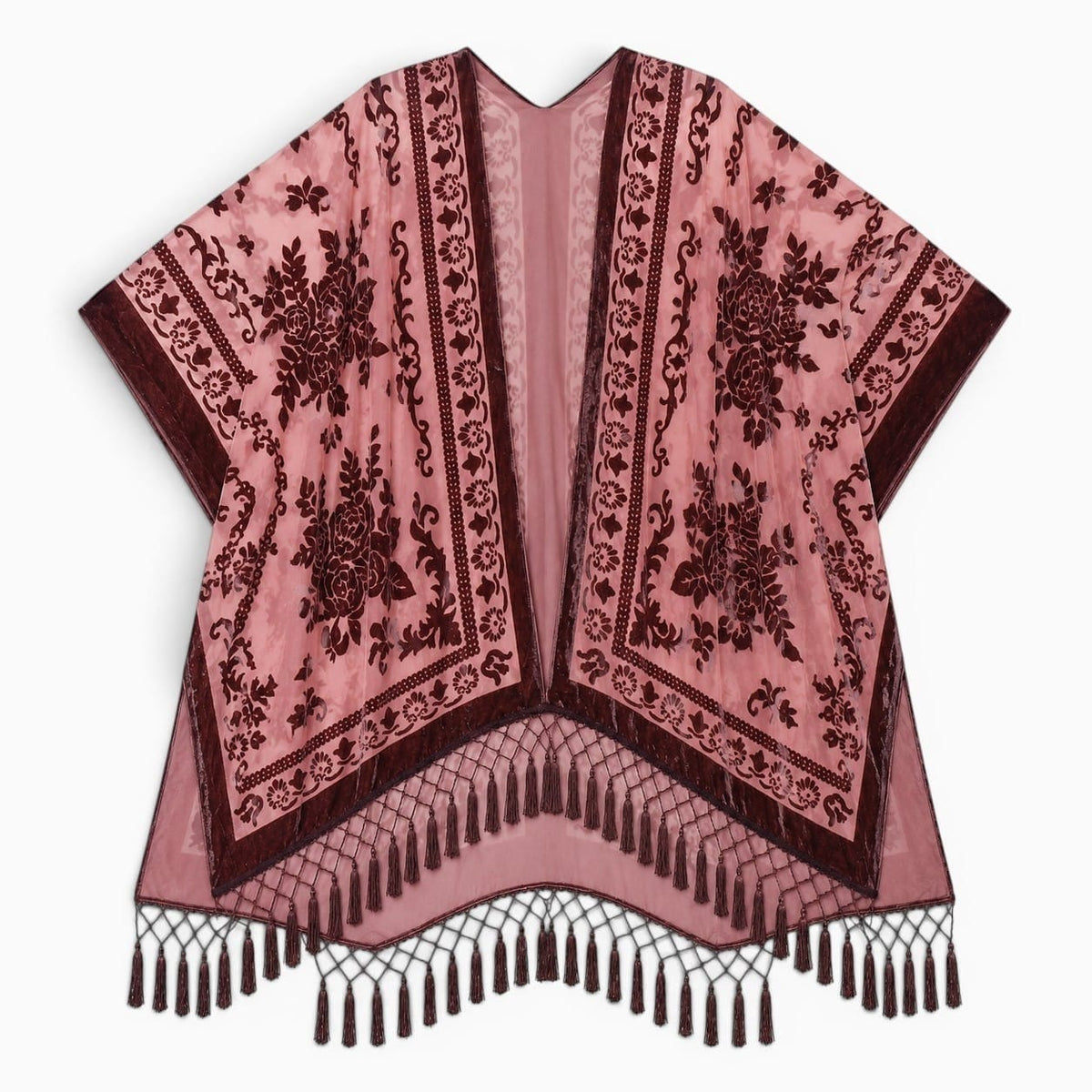 La Boutique Kimono Kimono Velours Rose Poudré Franges