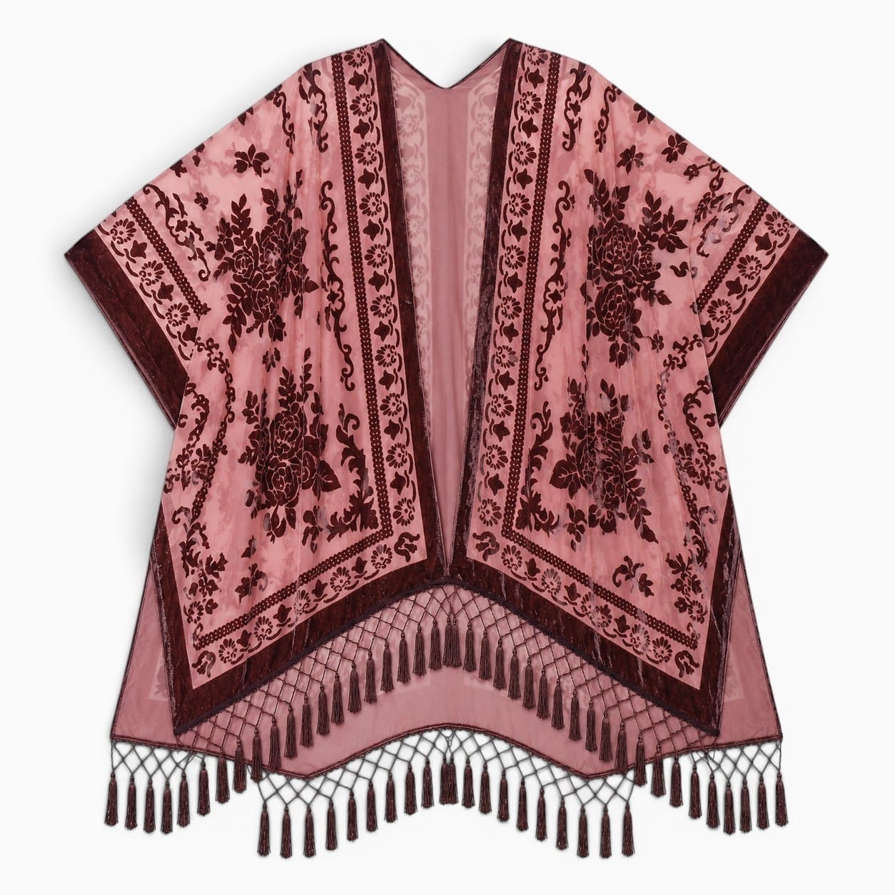 La Boutique Kimono Kimono Velours Rose Poudré Franges