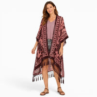 La Boutique Kimono Kimono Velours Rose Poudré Franges