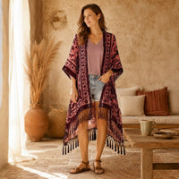 La Boutique Kimono Kimono Velours Rose Poudré Franges