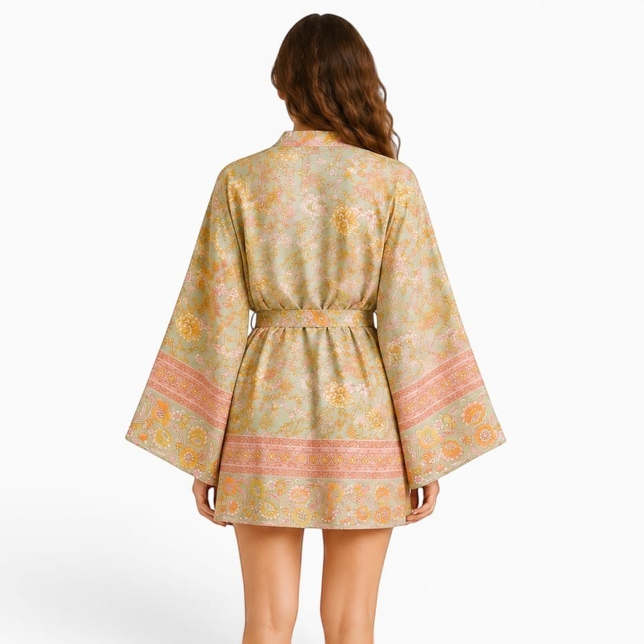 La Boutique Kimono Kimono Vert Imprimé Floral Fluide En Rayonne