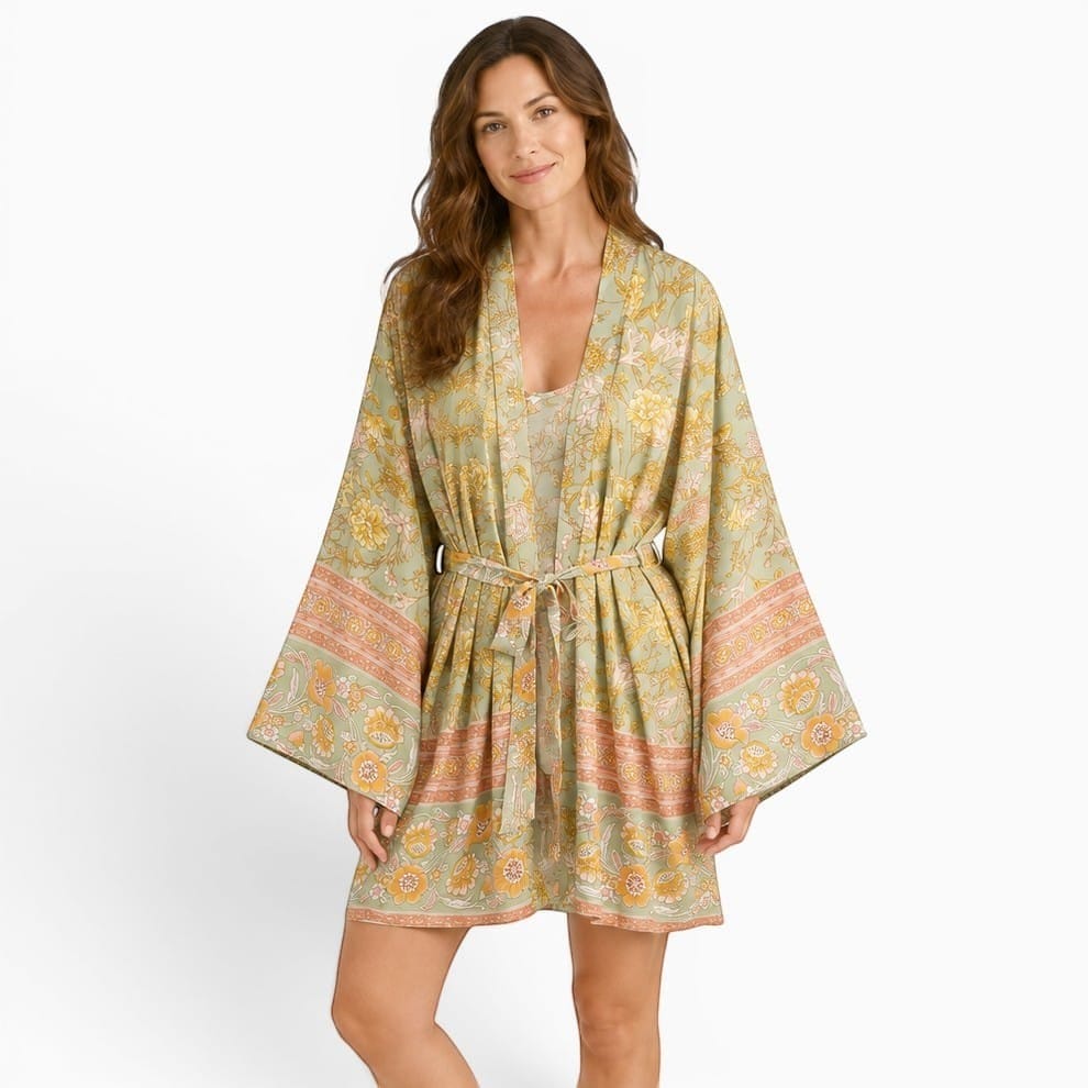 La Boutique Kimono Kimono Vert Imprimé Floral Fluide En Rayonne