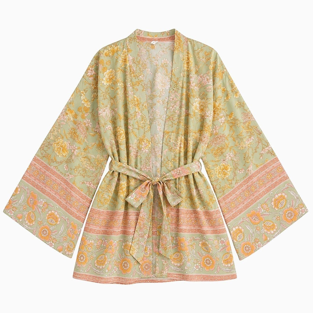 La Boutique Kimono Kimono Vert Imprimé Floral Fluide En Rayonne