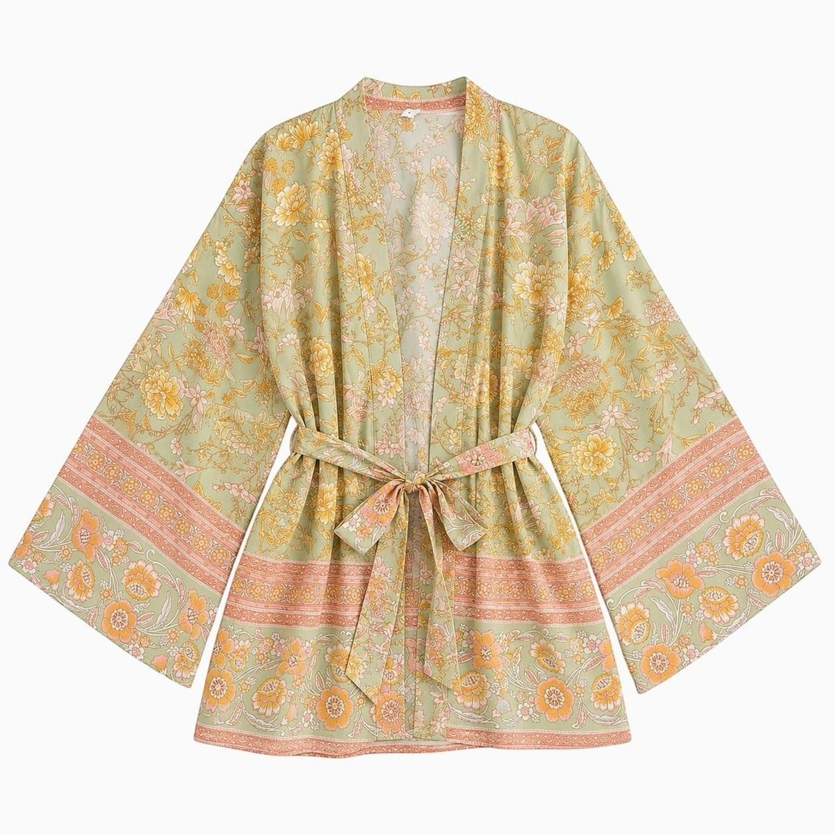 La Boutique Kimono Kimono Vert Imprimé Floral Fluide En Rayonne