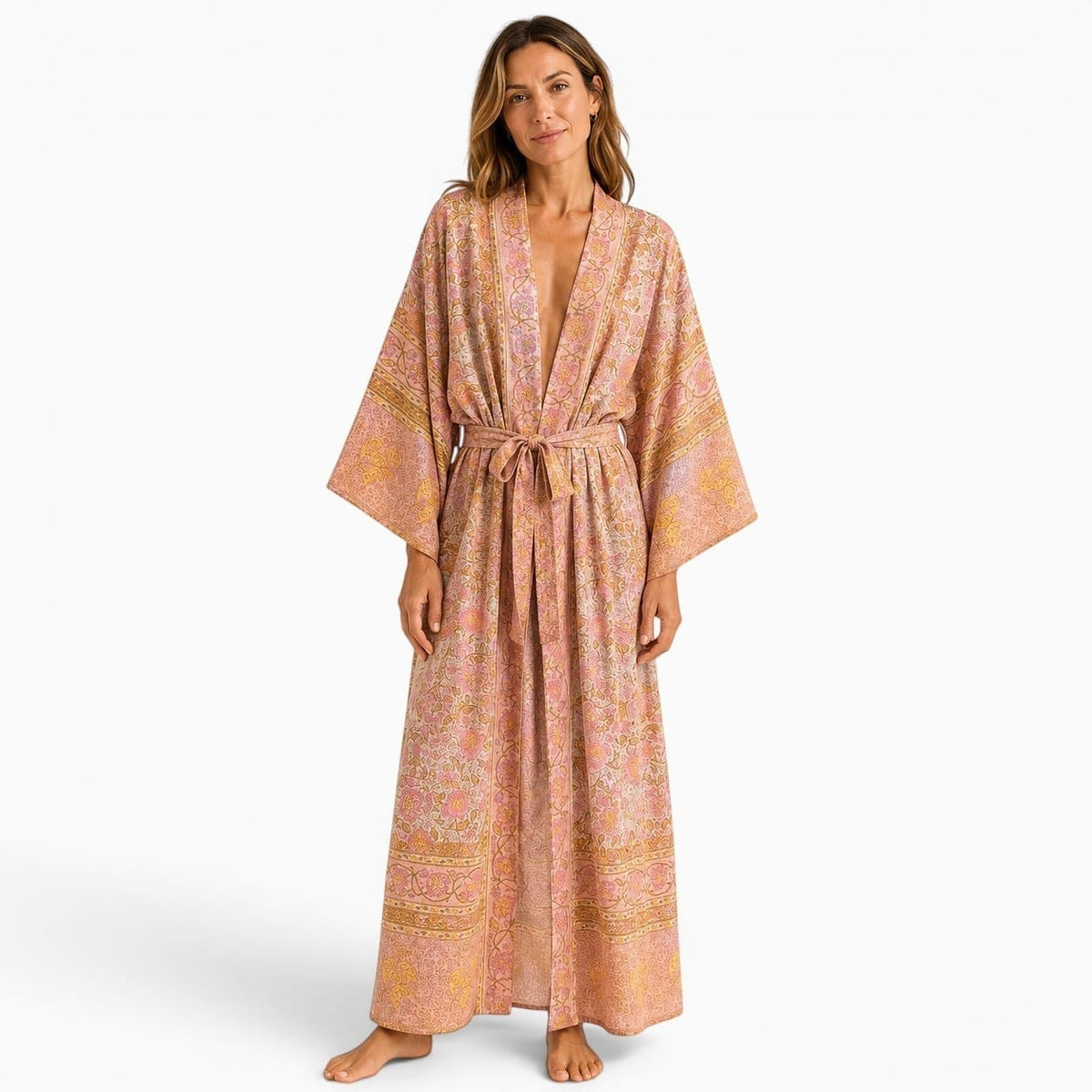 La Boutique Kimono Kimono Viscose Saumon Imprimé Floral