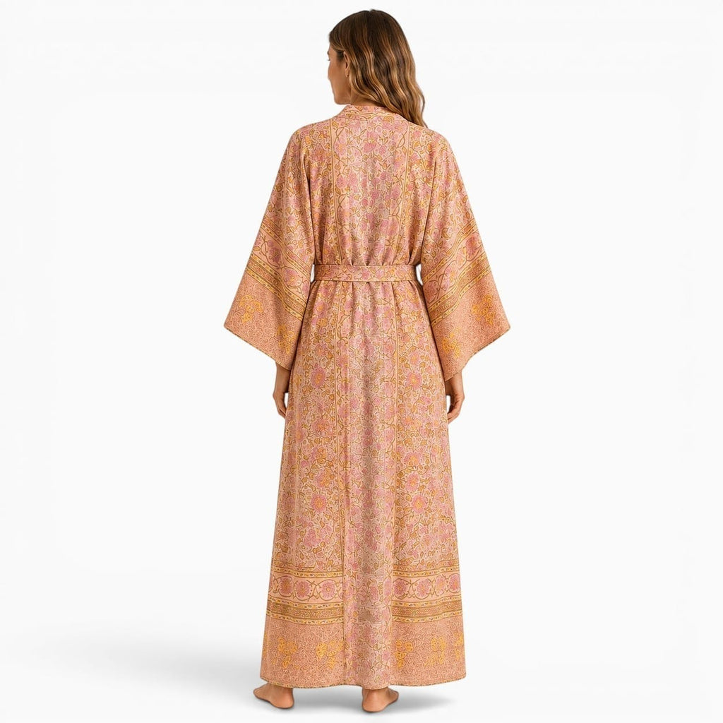La Boutique Kimono Kimono Viscose Saumon Imprimé Floral