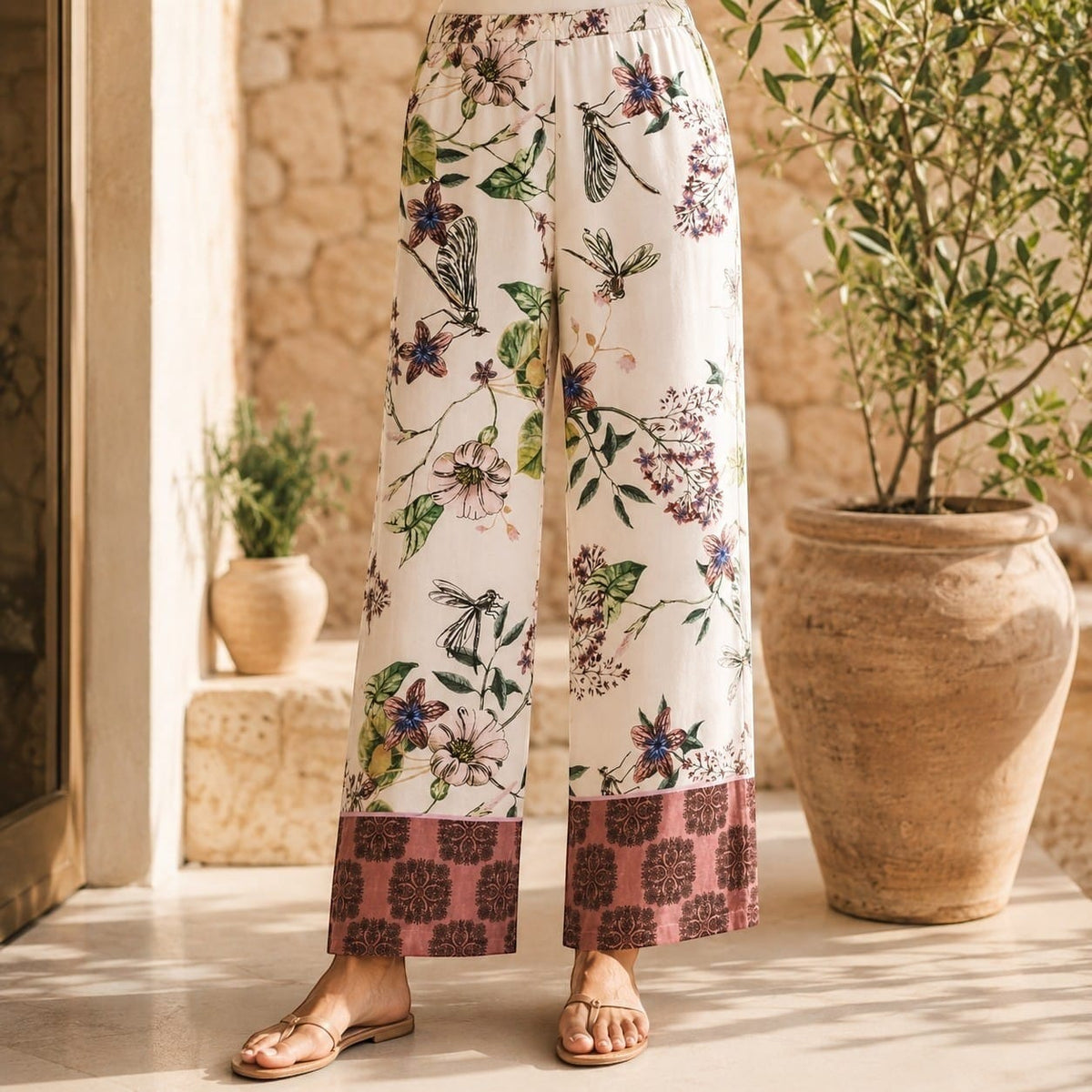 La Boutique Kimono Pantalon Blanc Fleuri Femme