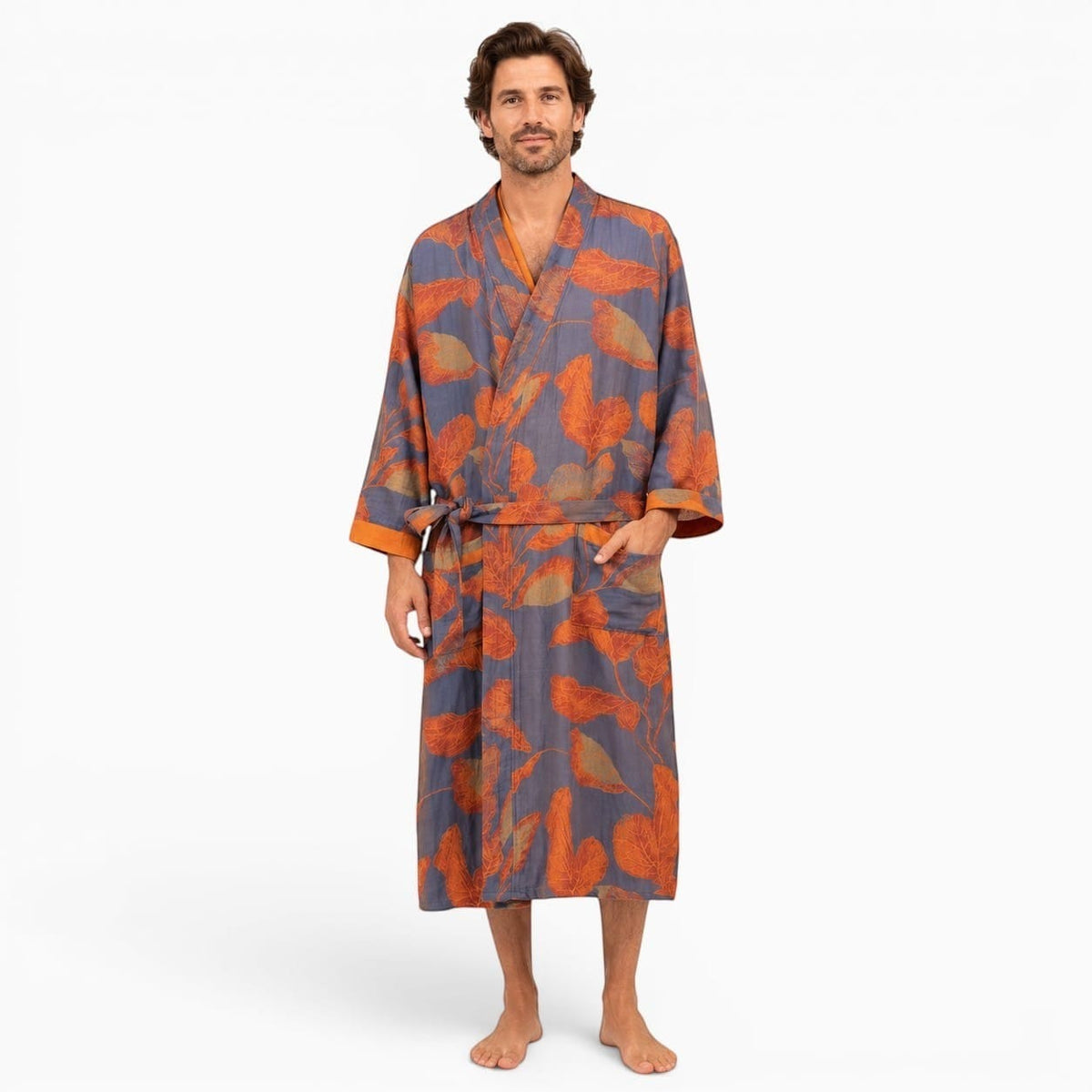 La Boutique Kimono Peignoir Kimono Homme Bleu et Orange