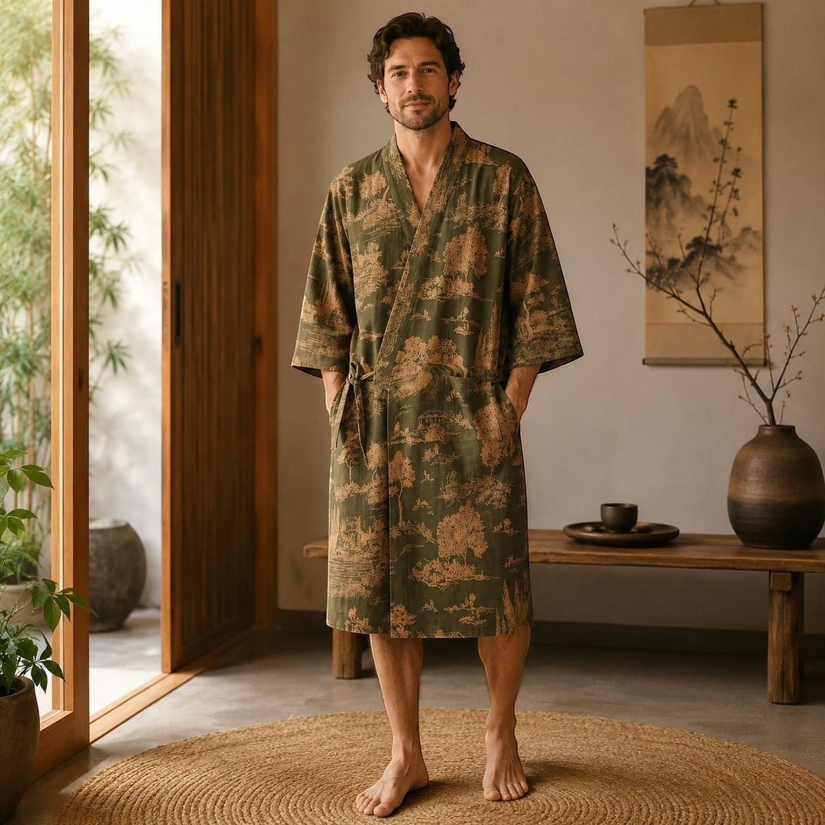 La Boutique Kimono Peignoir Kimono Homme Motif Paysage Jacquard