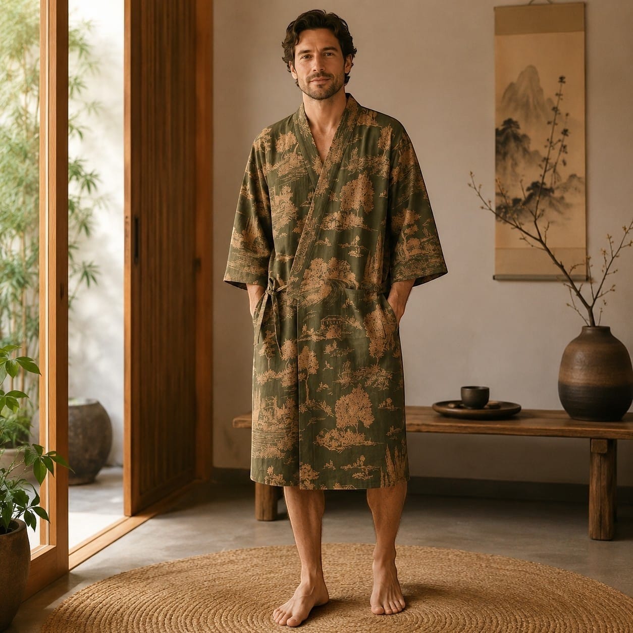 La Boutique Kimono Peignoir Kimono Homme Motif Paysage Jacquard