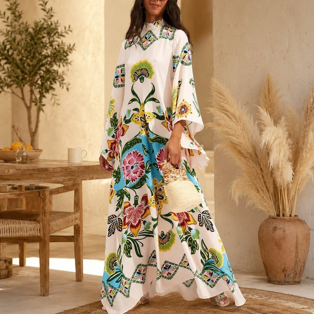 La Boutique Kimono Robe Longue à Fleurs Femme