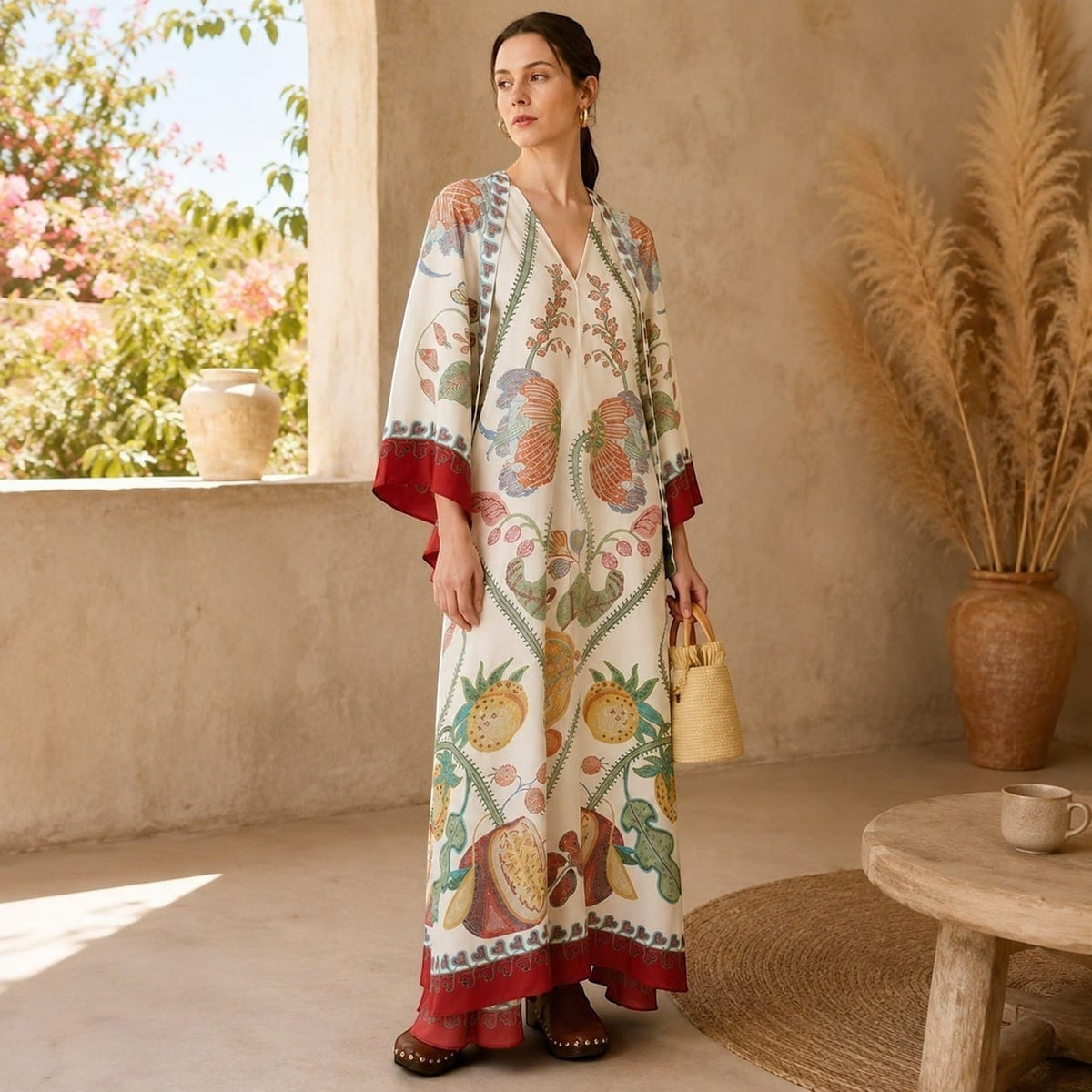 La Boutique Kimono Robe Longue Blanche Fleuri