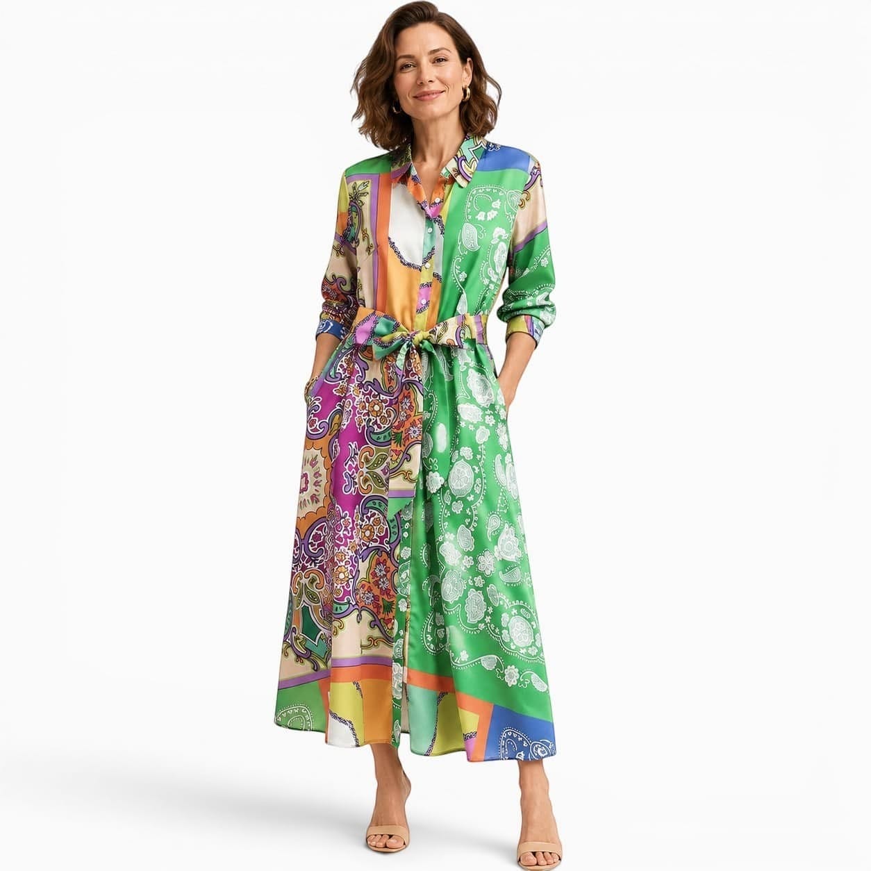 La Boutique Kimono Robe Longue Satin Multicolore