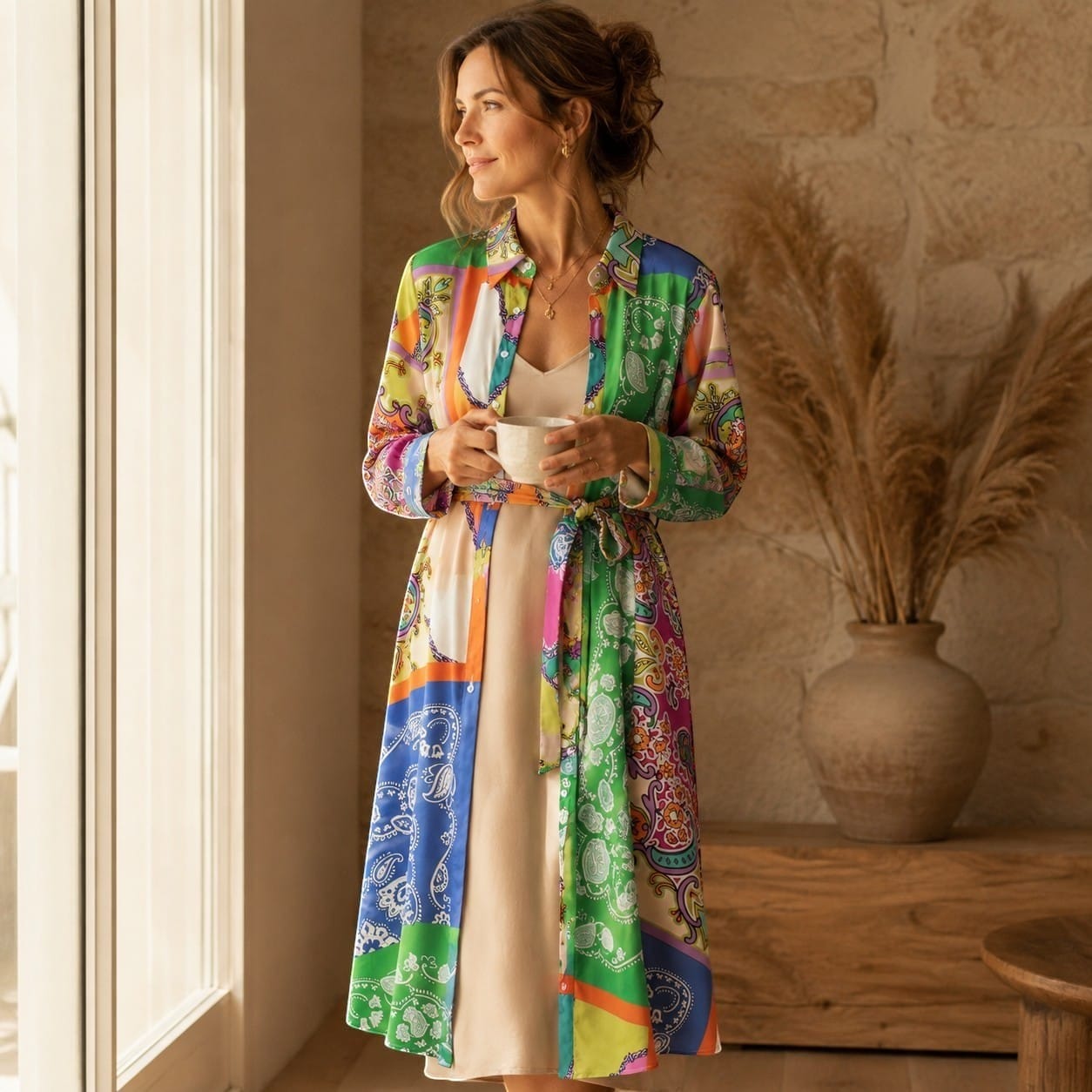 La Boutique Kimono Robe Longue Satin Multicolore