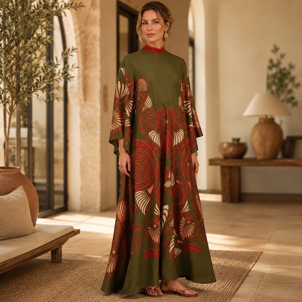 La Boutique Kimono Robe Longue Vert Foncé Bohème