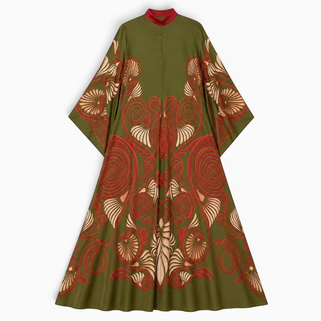 La Boutique Kimono Robe Longue Vert Foncé Bohème