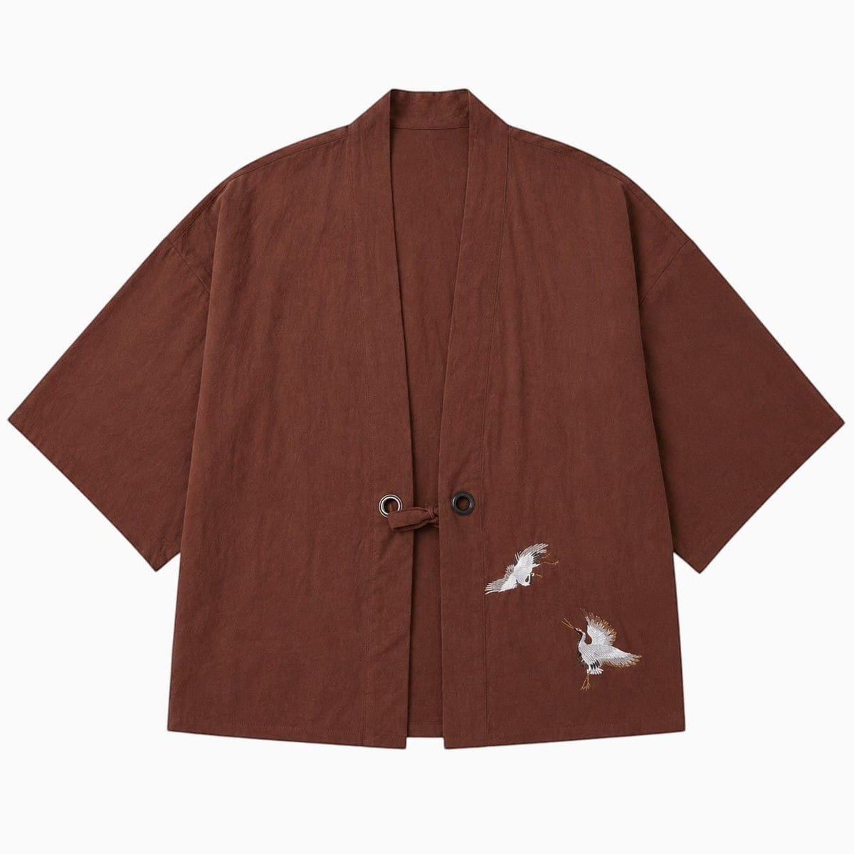 La Boutique Kimono Veste Kimono Homme Japonais Marron Broderie Grue