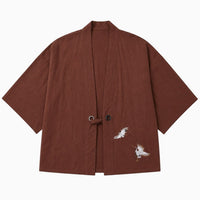 La Boutique Kimono Veste Kimono Homme Japonais Marron Broderie Grue