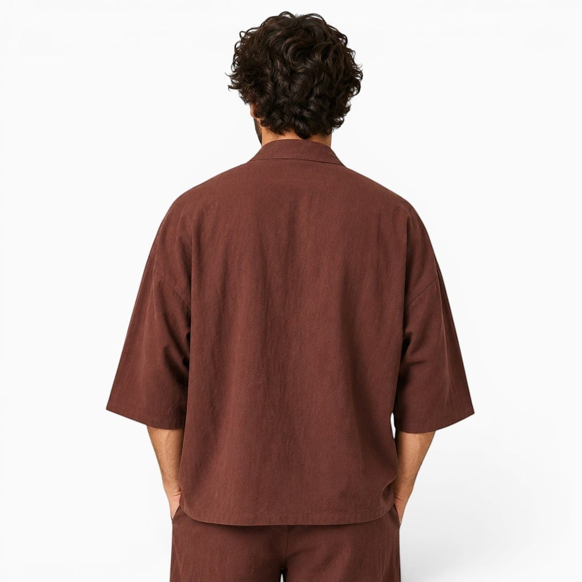 La Boutique Kimono Veste Kimono Homme Japonais Marron Broderie Grue