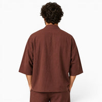 La Boutique Kimono Veste Kimono Homme Japonais Marron Broderie Grue
