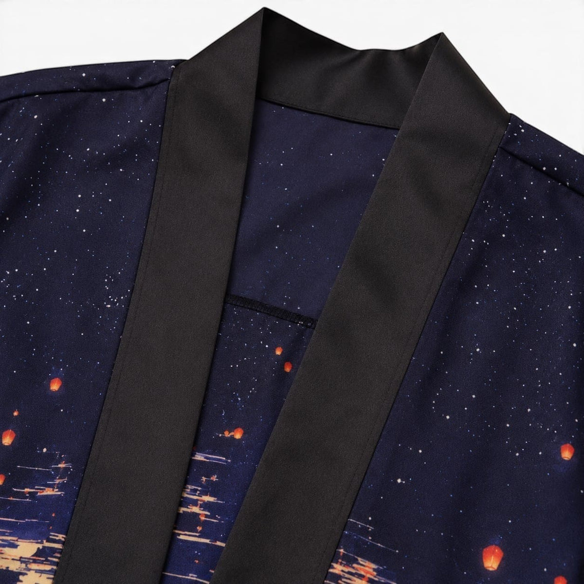 La Boutique Kimono Veste Kimono Japonais Femme Bleu Nuit Lanternes