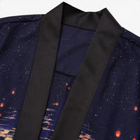 La Boutique Kimono Veste Kimono Japonais Femme Bleu Nuit Lanternes