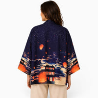 La Boutique Kimono Veste Kimono Japonais Femme Bleu Nuit Lanternes