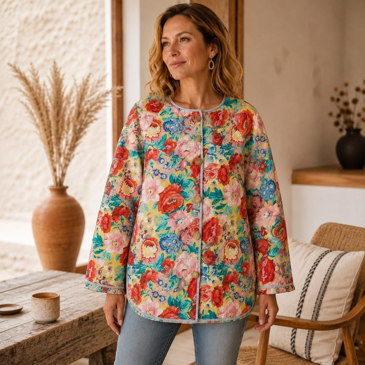 La Boutique Kimono Veste Matelassée Fleurie Femme