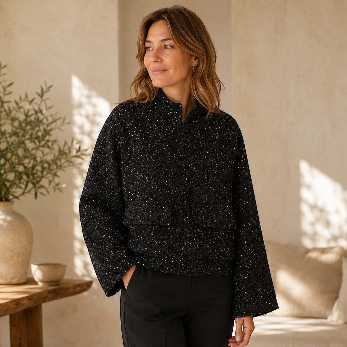 La Boutique Kimono Veste Noire Femme à Paillettes