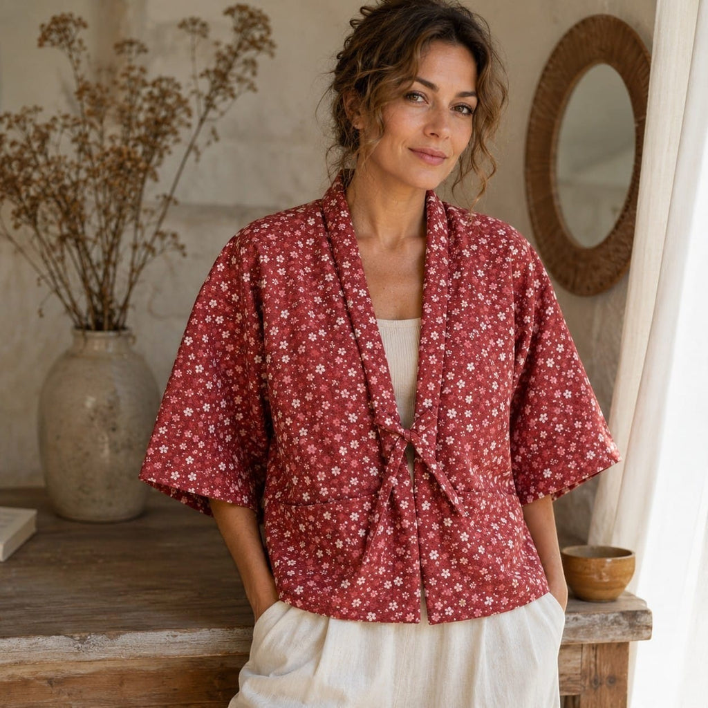 La Boutique Kimono Veste Rouge Matelassée