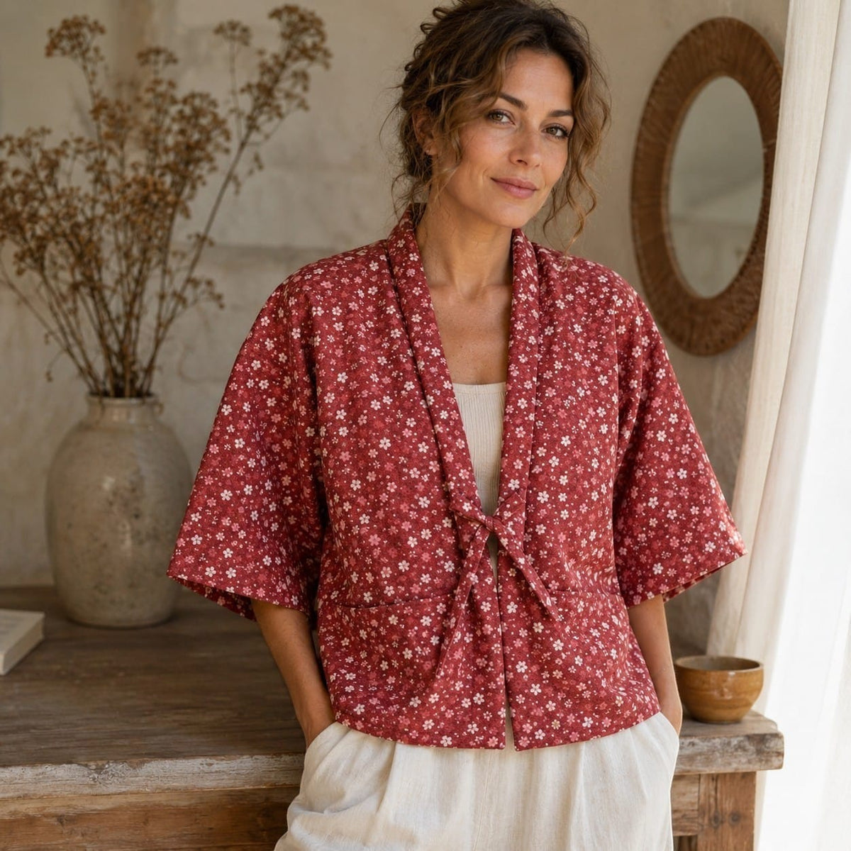 La Boutique Kimono Veste Rouge Matelassée