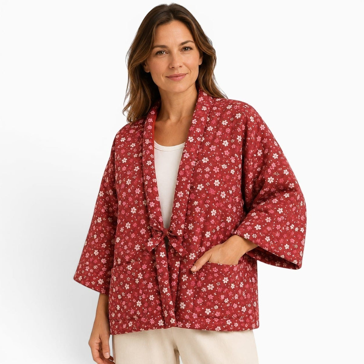 La Boutique Kimono Veste Rouge Matelassée