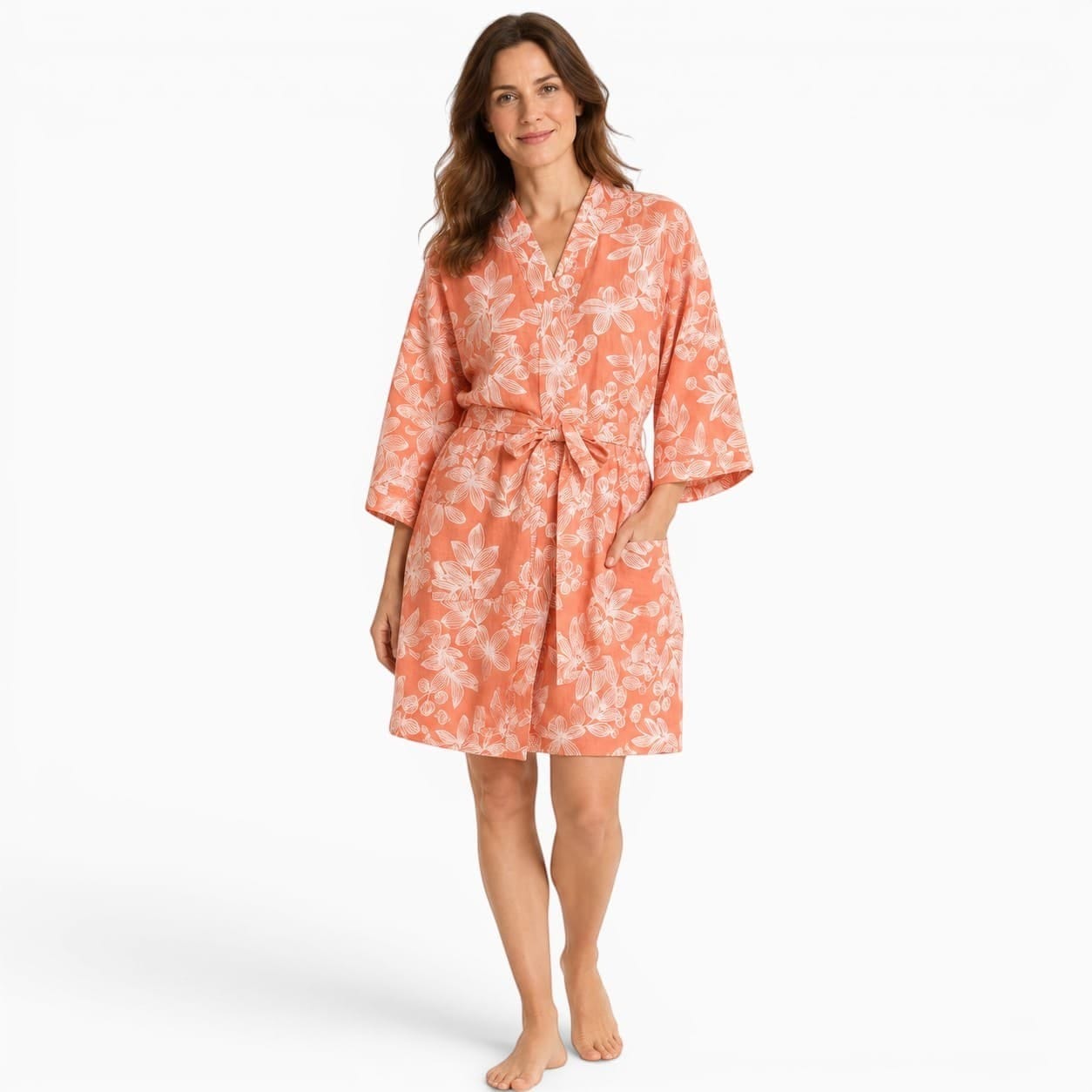 La Boutique Kimono Vêtement Kimono Femme Orange Fleuri