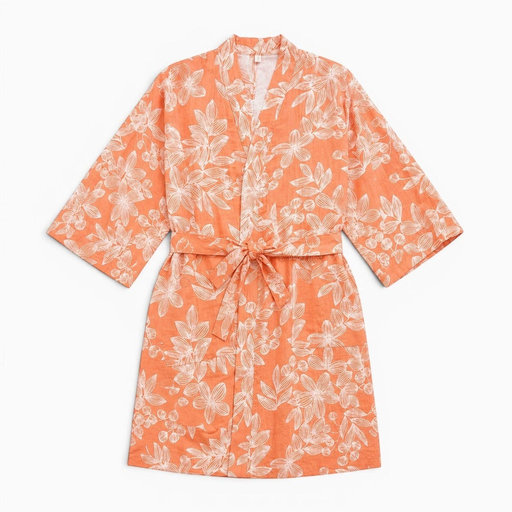 La Boutique Kimono Vêtement Kimono Femme Orange Fleuri