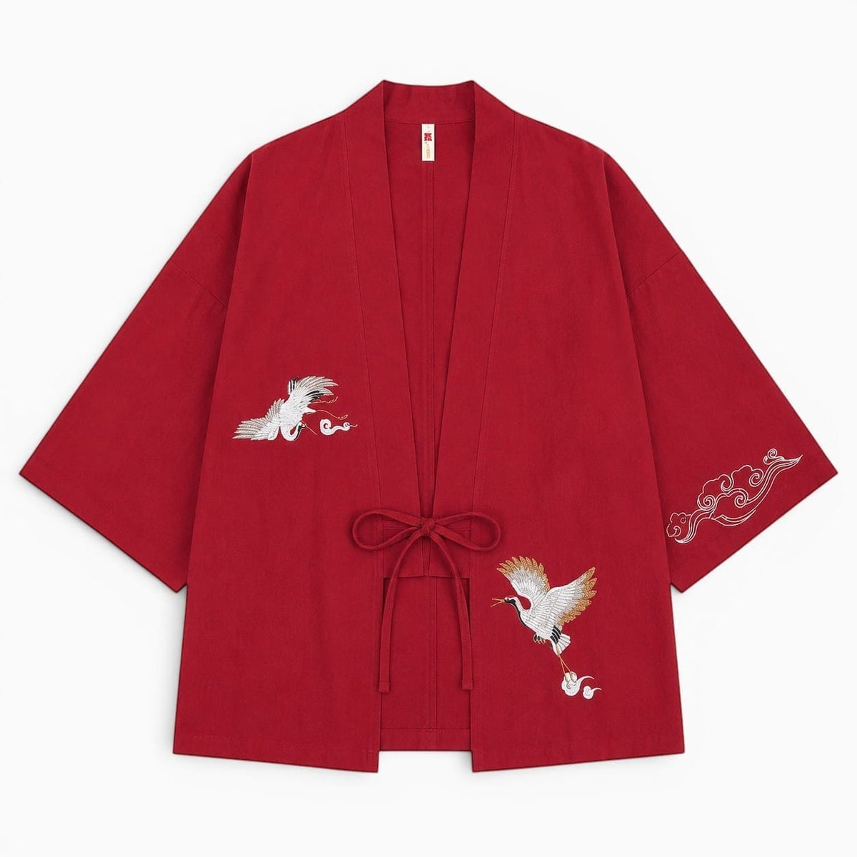 La Boutique Kimono Vetement Traditionnel Japonais Brodé De Grues Rouge