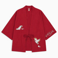 La Boutique Kimono Vetement Traditionnel Japonais Brodé De Grues Rouge