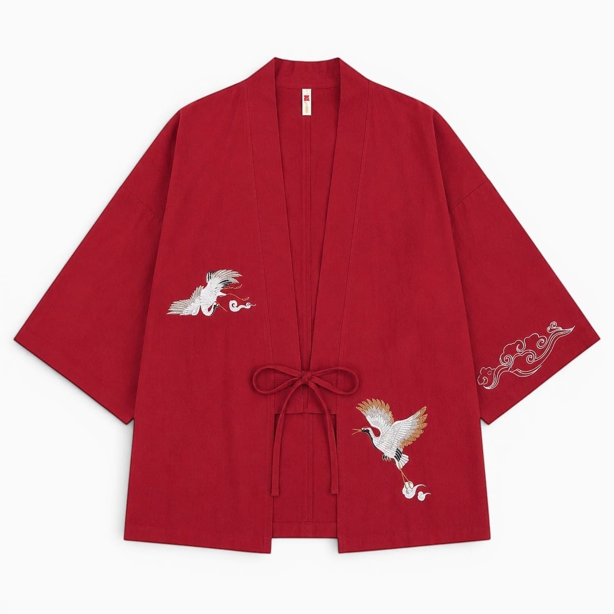 La Boutique Kimono Vetement Traditionnel Japonais Brodé De Grues Rouge