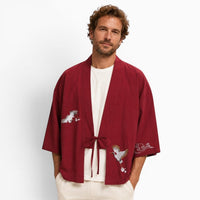 La Boutique Kimono Vetement Traditionnel Japonais Brodé De Grues Rouge