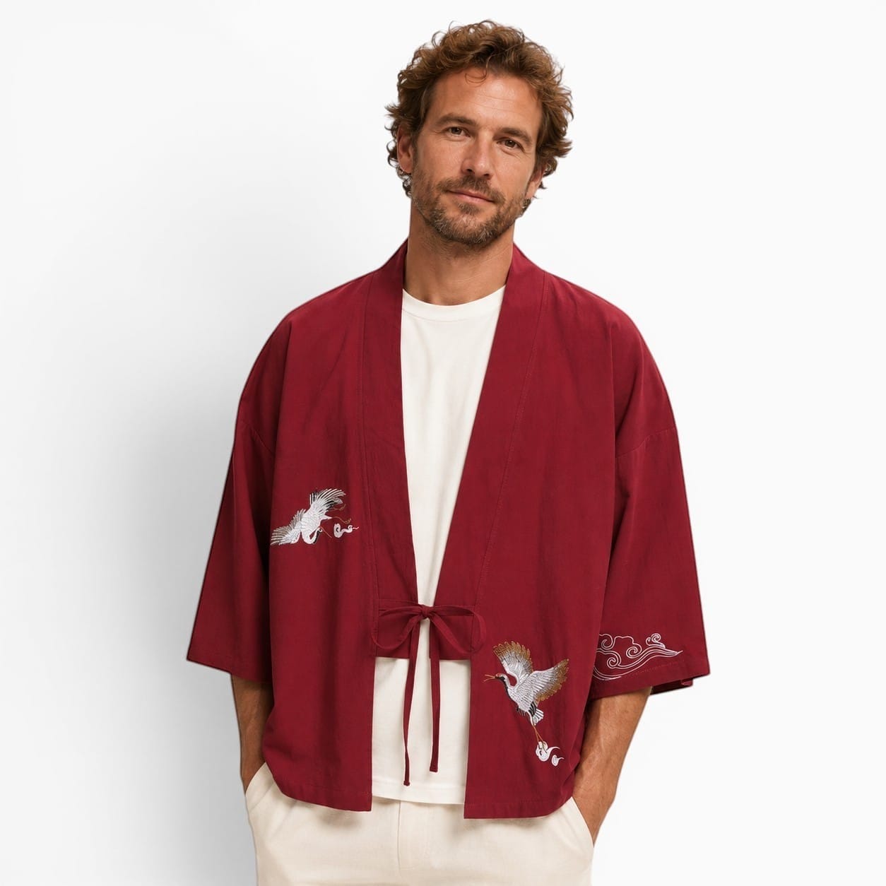 La Boutique Kimono Vetement Traditionnel Japonais Brodé De Grues Rouge