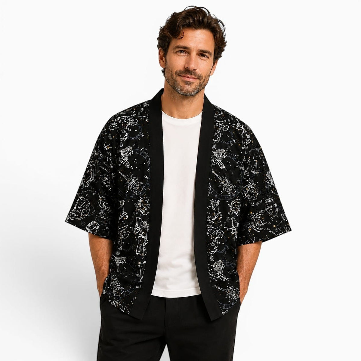 La Boutique Kimono Vêtements Kimono Noir Et Blanc Motif Constellation