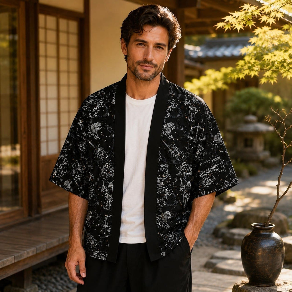 La Boutique Kimono Vêtements Kimono Noir Et Blanc Motif Constellation