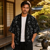 La Boutique Kimono Vêtements Kimono Noir Et Blanc Motif Constellation